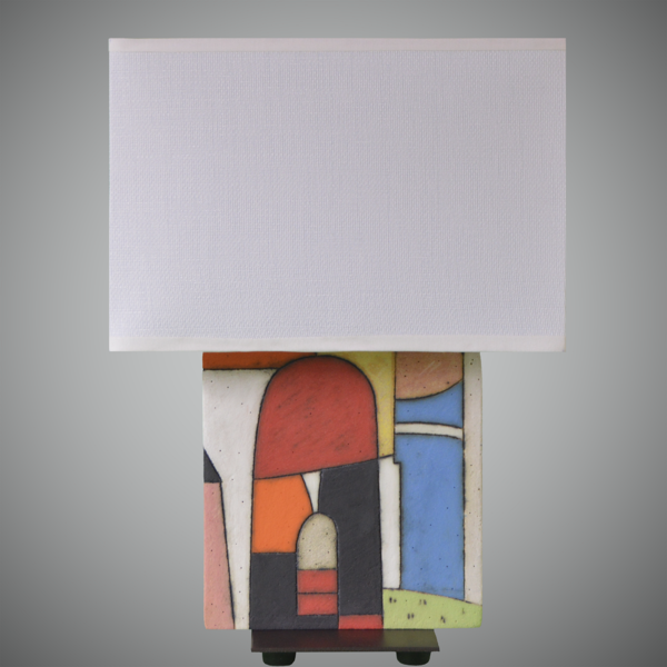 Lámpara de cerámica de arcilla refractaria,modelada, esgrafiada y pintada a mano con engobes de porcelana y óxidos  LP41